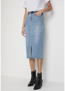 HECHTER PARIS Damen Midirock, blau, Basic, Gr. 42, Denim/Jeans, Obermaterial: 99% Baumwolle, 1% Elasthan, Röcke, mit Schlitz vorne
