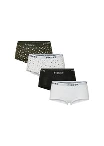 Pieces Damen Hipster "PCLOGO LADY 4 PACK AOP/SOLID NOOS BC", Gr. XLforest night pack:4 pack flower, flower, schwarz, hellweiß, Jersey, Obermaterial: