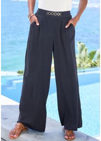 Vivance Damen Palazzohose, blau, modisch, Gr. 38, unifarben, Web, Obermaterial: 100% Viskose, Hosen, mit Zierkette, Bundfaltenhosen, Schlupfhose,