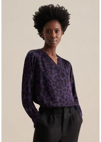 Seidensticker Damen Shirtbluse "Schwarze Rose", lila, Gr. 40, gemustert, 100% Viskose, Blusen, Langarm V-Neck Druck