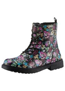 Geox Kinder Schnürboots "J ECLAIR GIRL D", Gr. 27, schwarz, Lederimitat, geblümt, casual, Schuhe, Schnürstiefel, Boots mit Blockabsatz