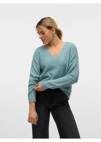 Véro Moda VERO MODA Damen V-Ausschnitt-Pullover "VMCREWLEFILE LS V-NECK BLOUSE NOOS"gray mist detail:melange, modisch, Gr. L, meliert, Strick, Rippstrick,