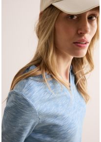 Cecil Damen Langarmshirt, blau, casual, Gr. L, Strukturmuster, meliert, Jersey, Obermaterial: 95% Baumwolle, 5% Elasthan, Shirts, mit Rippstruktur,