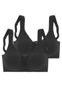 Petite Fleur Damen Soft-BH, Gr. 90, schwarz, Jersey, Spitze, Obermaterial: 90% Baumwolle, 5% Elasthan, 5% Polyamid, klassisch, BHs, ohne Bügel mit