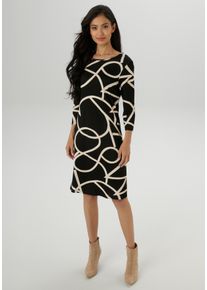 Damen Jerseykleid, beige, modisch, Gr. 38, Aniston SELECTED, gemustert, bedruckt, Milano Rib, Obermaterial: 85% Viskose, 10% Polyester, 5% Elasthan,