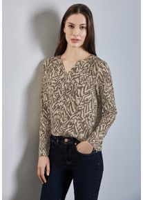 Street One Damen Blusenshirt, beige, casual, Gr. 40, gemustert, Web, Obermaterial: 95% Viskose, 5% Elasthan, Shirts, mit grafischem Muster