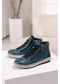Remonte Damen Schnürboots, Gr. 44, blau, Leder, Lederimitat, sportlich, Schuhe, Plateau, Schnürstiefelette, Boots in Crash-Optik