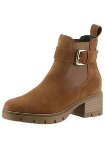 Tamaris Damen Chelseaboots, Gr. 37, braun, Veloursleder, Elastischer Einsatz, unifarben, modisch, Schuhe, Blockabsatz, Businessmode, Stiefelette mit
