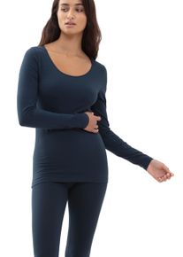 Mey Damen Langarmshirt "COTTON PURE", Gr. 46, blau, Single Jersey, Obermaterial: 94% Baumwolle, 6% Elasthan, casual, Shirts, Tiefer Rundhalsausschnitt