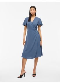 Vila Damen Wickelkleid "VILOVIE S/S WRAP MIDI DRESS - NOOS", blau, modisch, Gr. 40, unifarben, Web, Obermaterial: 100% Polyester, Kleider