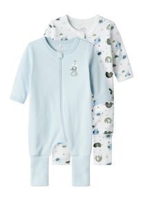 name it Kinder Schlafanzug "NBMNIGHTSUIT 2P ZIP FF ELEPHANT NOOS", Gr. 86, blau, Jersey, Obermaterial: 100% Baumwolle, bedruckt, casual, Homewear-Sets