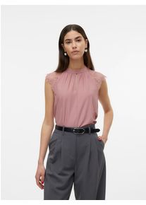 Véro Moda VERO MODA Damen Spitzentop "VMMILLA SL LACE TEE", rosa, elegant, Gr. L, unifarben, Jersey, Spitze, Obermaterial: 95% Polyester, 5% Elasthan, Tops