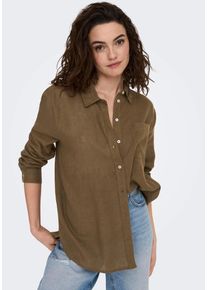 Only Damen Longbluse "ONLTOKYO L/S LINEN BLEND SHIRT", braun, modisch, Gr. S, unifarben, Web, Obermaterial: 55% Leinen, 45% Viskose, Blusen, mit