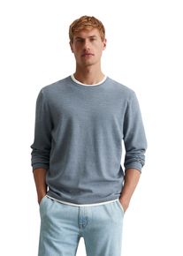 Marc O'Polo MARC O'POLO Herren Rundhalspullover "mit feiner Piqué-Struktur", blau, casual, Gr. XL, unifarben, Obermaterial: 100% Baumwolle, Pullover