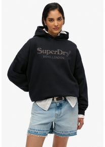 Superdry Damen Kapuzensweatshirt "VENUE METALLIC RELAXED HOOD", schwarz, casual, Gr. XS, bedruckt, Sweatware, Obermaterial: 100% Baumwolle,