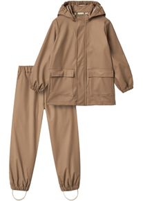Wheat Jungen Regenjacke "Rainwear Ola Set", braun, casual, Gr. 152, unifarben, Web, Obermaterial: 100% Polyester, Jacken, mit passender Regenhose,