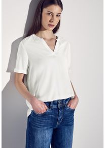 Street One Damen Kurzarmbluse, weiß, casual, Gr. 38, unifarben, Web, Obermaterial: 100% Viskose, Blusen, mit geschlitztem Rundhalsausschnitt