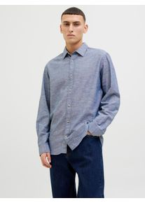 Jack & Jones JACK & JONES Herren Langarmhemd "JJESUMMER SHIRT LS SN", blau, modisch, Gr. L, unifarben, Web, Obermaterial: 83% Baumwolle, 17% Leinen, Hemden, mit