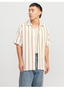 Jack & Jones JACK & JONES Herren Kurzarmhemd "JORCOBA STRIPE RESORT SHIRT SS SN", orange, modisch, Gr. XL, gestreift, Web, Obermaterial: 100% Baumwolle, Hemden