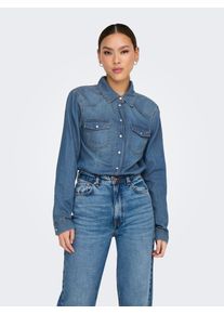 Only Damen Jeansbluse "ONLALICE REG SHIRT DNM BOX AKM", blau, modisch, Gr. S, unifarben, Denim/Jeans, Obermaterial: 100% Baumwolle, Blusen