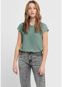 Only Damen Kurzarmbluse "ONLVIC S/S SOLID TOP NOOS PTM", grün, modisch, Gr. 38, unifarben, Web, Obermaterial: 97% Polyester, 3% Elasthan, Blusen