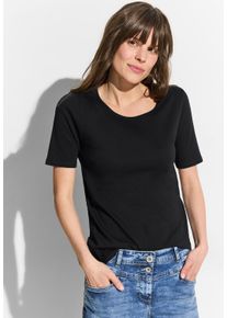 Cecil Damen T-Shirt "Style LENA", schwarz, casual, Gr. L, unifarben, Jersey, Obermaterial: 100% Baumwolle, Shirts, mit klassischem Rundhalsausschnitt