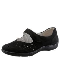 Waldläufer WALDLÄUFER Damen Ballerina "HENNI", Gr. 7, schwarz, Nubukleder, sportlich, Schuhe, Klettschuh, Komfortschuh mit Perforation, H-Weite