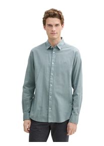 Tom Tailor Herren Langarmhemd, grau, casual, Gr. L, unifarben, Obermaterial: 100% Baumwolle, Hemden, mit Logo Stickerei