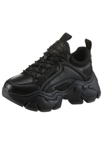 Buffalo Damen Sneaker "BINARY", Gr. 39, schwarz, Textil, Lederimitat, sportlich, Schuhe, in monochromer Optik, Freizeitschuh, Halbschuh, Schnürschuh