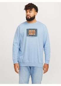 Jack & Jones PlusSize Herren Sweatshirt "JJHUDSON SWEAT CREW NECK PLS", blau, modisch, Gr. XXXL, JACK & JONES PLUSSIZE, bedruckt, angeraute Sweatware, Obermaterial: 100%