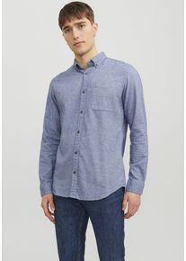 Jack & Jones JACK & JONES Herren Langarmhemd "JJECLASSIC MELANGE SHIRT LS SN", blau, modisch, Gr. L, unifarben, Web, Obermaterial: 100% Baumwolle, Hemden