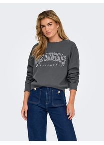 Only Damen Sweatshirt "ONLSWEAT L/S CREW OVERSIZE STATE SWT", grau, modisch, Gr. XL, bedruckt, Sweatware, Obermaterial: 60% Baumwolle, 40% Polyester,