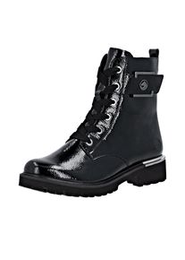 Remonte Damen Schnürstiefelette, Gr. 44, schwarz, Lacklederimitat, glänzend, modisch, Schuhe, Blockabsatz, Schnürboots im Kroko-Look,