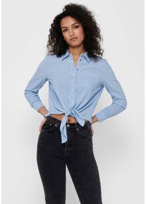 Only Damen Hemdbluse "ONLLECEY LS KNOT SHIRT NOOS WVN", blau, modisch, Gr. S, gestreift, Web, Obermaterial: 63% Polyester, 27% Viskose, 10% Nylon,