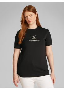 Damen T-Shirt "PLUS SHADOW GRAPHIC REGULAR TEE", schwarz, Basic, Gr. XXL, Calvin Klein Jeans Plus, bedruckt, Single Jersey, Obermaterial: 100%