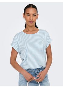 Only Damen T-Shirt "ONLMOSTER STRIPE S/S O-NECK TOP JRS NOOS"clear sky stripes:cloud dancer, casual, Gr. XS, gestreift, Jersey, Obermaterial: 75%
