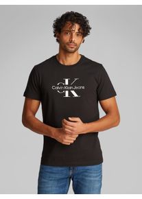 Herren T-Shirt "DISRUPTED OUTLINE MONOLOGO TEE", schwarz, casual, Gr. L, Calvin Klein Jeans, unifarben, Single Jersey, Obermaterial: 100% Baumwolle,