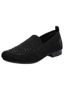 Rieker Damen Slipper, Gr. 36, schwarz, Textil, elegant, Schuhe, Loafer, Business Schuh mit Strass-Steinchen verziert