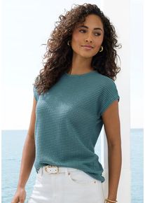 Vivance Kurzarmshirt 'mit modischer Waffelstruktur' eukalyptus Gr. 32/34 für Damen. Mit Rundhals. Bequem. Nachhaltig.
