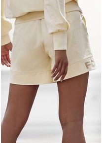 FCUK Sweatshorts beige Gr. 32/34 für Damen. Mit Kordelzug, Logodruck, Print, Kordel. Lässig Geschnitten. Nachhaltig.
