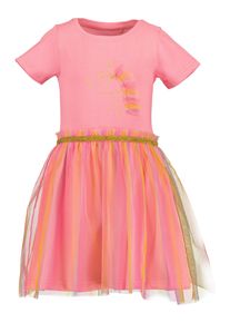 Blue Seven Mädchen Jerseykleid, pink, modisch, Gr. 104, unifarben, kontrastfarbene Details, Jersey, Tüll, Obermaterial: 95% Baumwolle, 5% Elasthan,