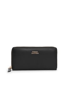 Tommy Hilfiger Geldbörse "TH LEATHER SLG LRG ZA", schwarz, Leder, casual, Kleinlederwaren, Damen Geldbeutel, Portemonnaie mit goldfarbenem