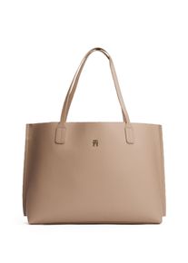 Tommy Hilfiger Damen Tragetasche "TH DISTINCT TOTE", beige, Lederimitat, Taschen, Damen Umhängetasche, Schultertasche mit kleinem TH-Schmuckelement