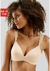 Lascana Damen Push-up-BH, Gr. 70, braun, Microtouch, Spitze, Obermaterial: 60% Polyamid, 35% Polyester, 5% Elasthan, feminin, BHs, ohne Bügel mit