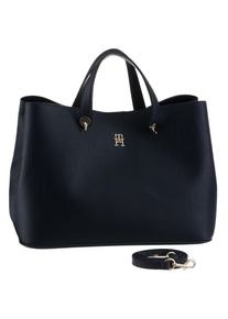Tommy Hilfiger Damen Henkeltasche "TH EMBLEM SATCHEL", blau, Polyurethan, unifarben, Strukturmuster, Taschen, mit TH-Emblem vorne