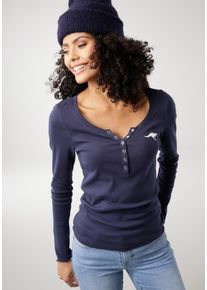 Kangaroos Damen Langarmshirt, blau, Basic, Gr. 48, unifarben, kontrastfarbene Details, bedruckt, Rippware, Obermaterial: 100% Baumwolle, Shirts,