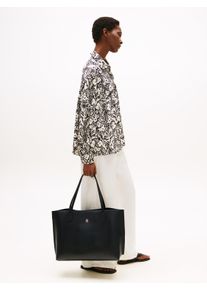 Tommy Hilfiger Damen Tragetasche "TH DISTINCT TOTE", schwarz, Lederimitat, Taschen, Damen Umhängetasche, Schultertasche mit kleinem TH-Schmuckelement