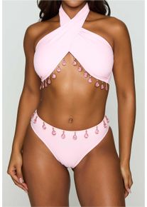 MODA MINX Damen Bikini-Hose "Hera Fixed Droplet High Waist Bikini Bottom", pink, Gr. XS, unifarben, 82% Polyamid, 18% Elasthan, Badehosen, mit edlen