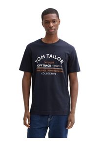 Tom Tailor Herren Print-Shirt, blau, casual, Gr. S, bedruckt, Single Jersey, Obermaterial: 100% Baumwolle, Shirts, mit Frontprint