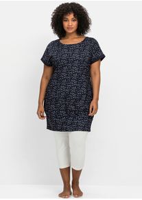 sheego Damen Shirtkleid "Shirtkleid", blau, Gr. 44, gemustert, mehrfarbig, bedruckt, Jersey, Single Jersey, 50% Baumwolle, 50% Modal, Kleider